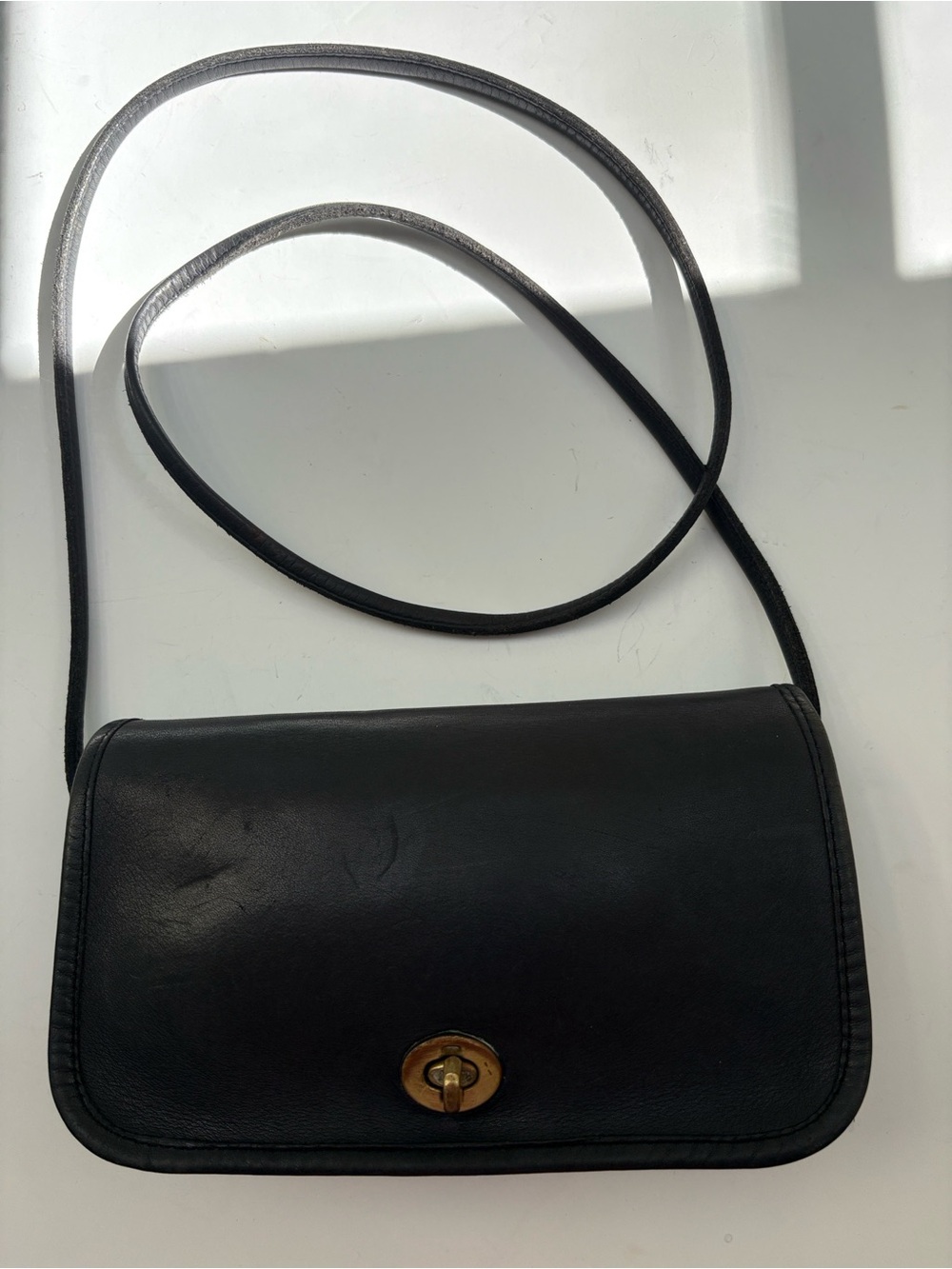 Vintage Coach Dinky Bag 5505 Black Leather NYC Made Brass Turnlock Crossbody
